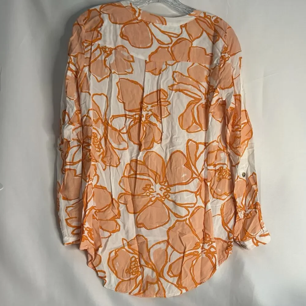 Maeve Anthropologie Floral Pintucked Button Front Blouse White And Orange Small - Picture 6 of 7